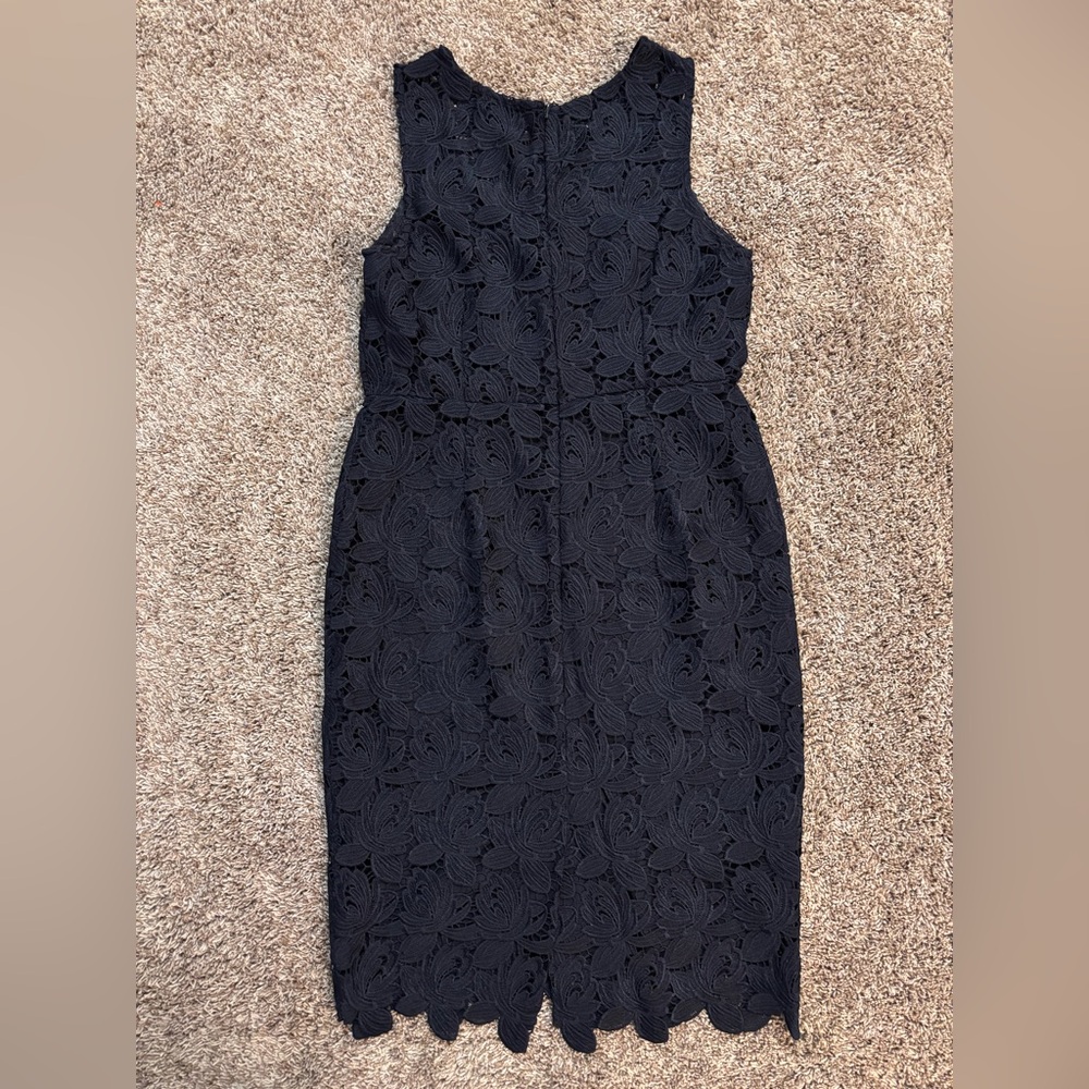 LOFT Petite Navy Lace Sheath Dress Sleeveless Floral Crochet Elegant Size 8P - Picture 5 of 12